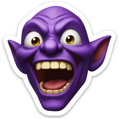 a purple goblin laughing out loud sticker