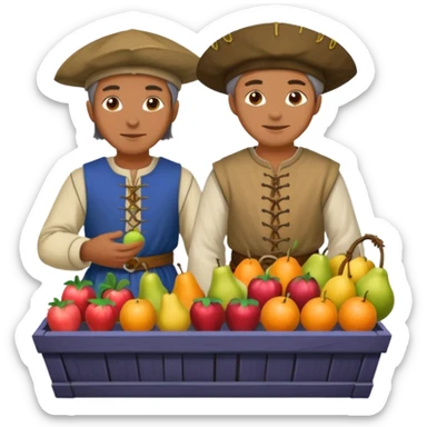 merchant in medieval time with fruit stand sticker