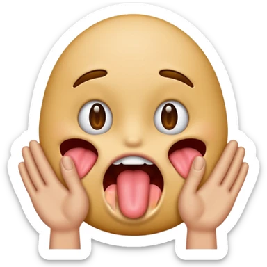 Make me a emoji with a sticking out tounge and two hands be the sides digging in sticker