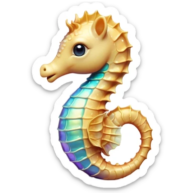 Cinematic Realistic Cute Sea Horse Portrait Emoji, Head tilted playfully and inquisitively, featuring a delicate, curvaceous form with intricately rendered, iridescent scales and a charming, expressive face with round, sparkling eyes full of gentle curiosity, high shine, affectionate and whimsical, styled with a touch of aquatic magic, soft glowing outline, capturing the essence of a mischievous yet lovable sea horse that seems poised to flutter out of the screen into your embrace! sticker
