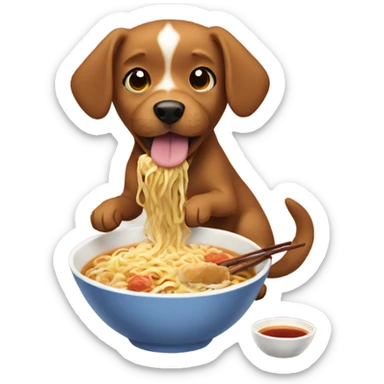 small brown dog eating ramen sticker