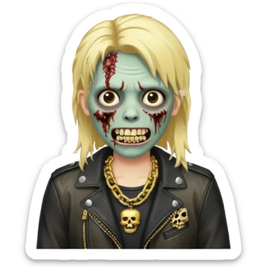 Zombie com dente de ouro e cabelo loiro com corrente e uma jaqueta de couro sticker