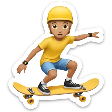 skater with skateboard and yellow helmet sticker