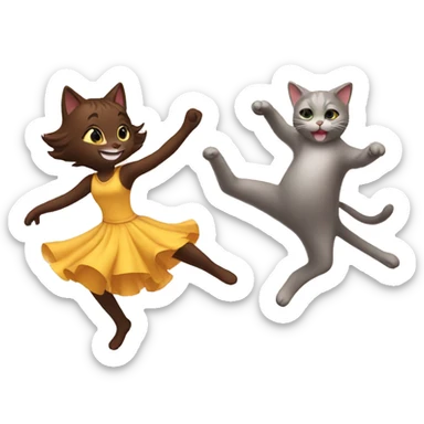 Dancing cat and girl sticker