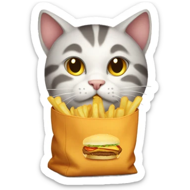 Sad gamer cat thats putting fries in a bag sticker