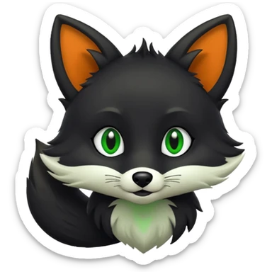 Black fox with green markings on it and a cute face sticker