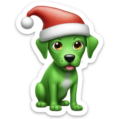 Green dog with alien one eye and wearing a Santa hat sticker