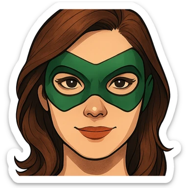 face with green superhero mask, digital illustration sticker