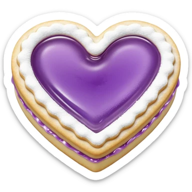 Realistic shortbread cookie in the shape of a heart with Pale Purple color jelly middle filling and sprinkled powder sugar on top. sticker