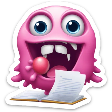 a funny moster with an open mouth as if he is fed by different documents such as word, excel, pdf, pptx sticker