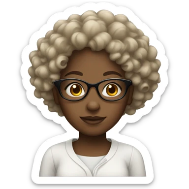 A black girl with curls and some glasses sticker