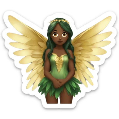 big wings, Beautiful, fairy, gold, brown, dark green, green, long hair sticker