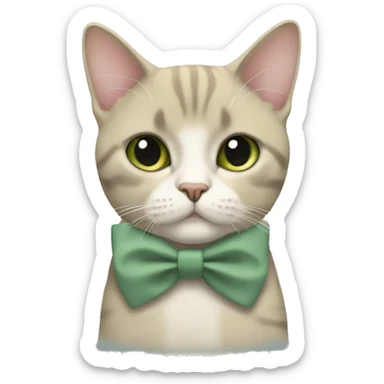 Aesthetic fat British short hair full body cat with sage green bow tie sticker