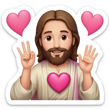Bearded Jesus smiling making pink heart gesture sticker
