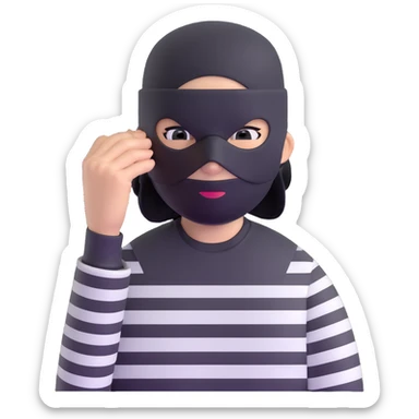 character with black and white striped shirt, black beanie, black mask over eyes sticker