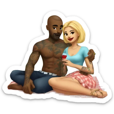 Romantic picnic date for beautiful tattooed couple sticker