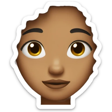 light brown skin , black hair, dark brown eyes, 3 little black spots on face, fluffy hair sticker