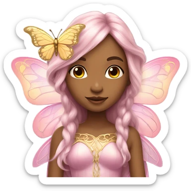 Beautiful, flower, fairy, pink, gold, silver, long hair, butterfly wings sticker