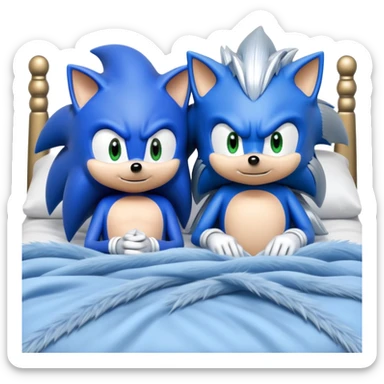 Sonic and Silver hedgehog characters relaxing on a bed sticker