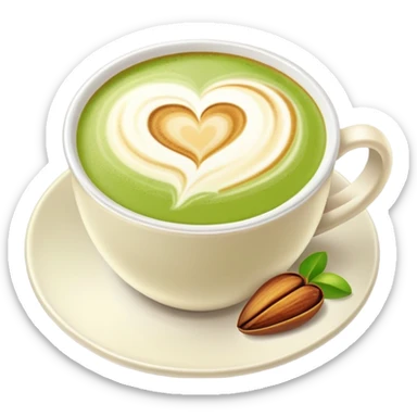 pistachio latte with heart latte art sticker