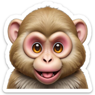Cinematic Silly Macaque Portrait Emoji, Sporting a comically contorted face with crossed eyes and a tongue playfully sticking out, set against a backdrop of soft, detailed fur and a dynamic, agile build, Simplified yet humorously expressive features, highly detailed, glowing with a warm, jovial glow, high shine, exuberantly playful and cheeky, stylized with an air of quirky primate humor, soft glowing outline, capturing the essence of a silly macaque that appears ready to burst out of the screen with contagious laughter! sticker