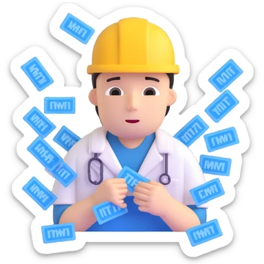 Stressed IT technician with many hospital support tickets sticker