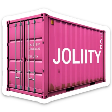 a pink shipping container with the words "Jollity & Co." in big letters on the long side sticker