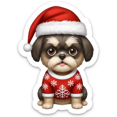 BLACK SILVER SHIH TZU WITH CHRISTMAS SWEATER AND HAT sticker