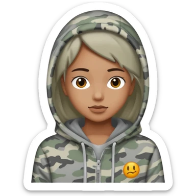 skin tone, wearing a gray camo hoodie doing this 🤷🏼‍♀️ sticker