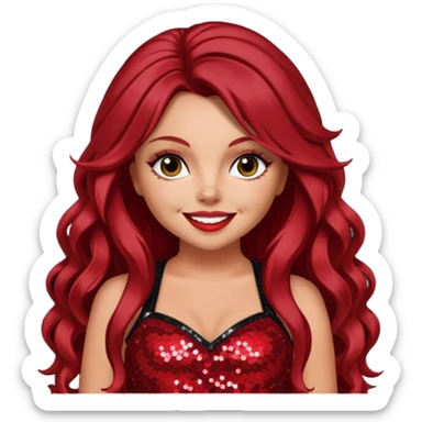 Jesy Nelson from Little Mix with long dark red hair, red sequin outfit sticker