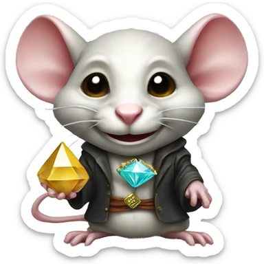 rat wearing a japanese goblin mask while holding a diamond sticker