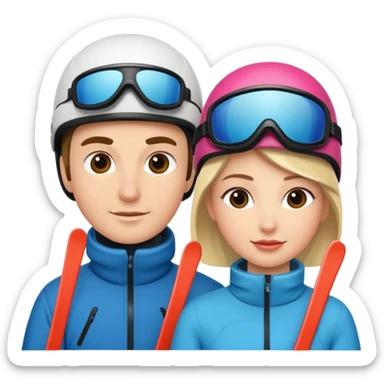 a recently marries couple skiing, action shot sticker