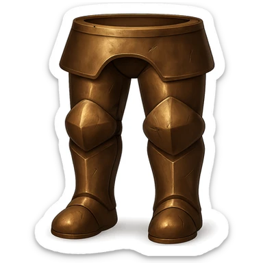 Make the bronze platelegs look more realistic and metallic, like the bronze helmet. Add shine and a worn bronze texture in the style of emoji style. Transparent background. sticker