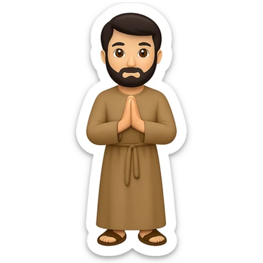 Create a full body, standing front view emoji style illustration of Saint Joseph wearing a long tan robe similar to the reference. He has dark brown hair and a beard. The style should be consistent with emoji style and the background should be removed. Produce new variations similar to previous results. sticker