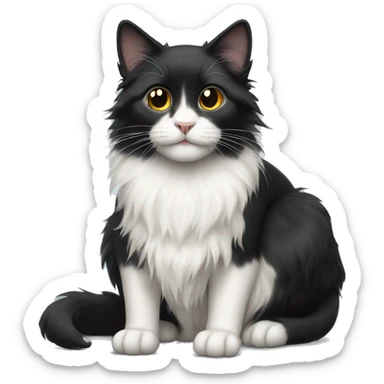 black cat domestic long-haired with half white mouth sticker
