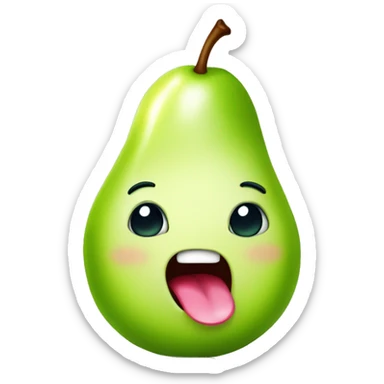 Shiny Green Cute pear with tongue sticker