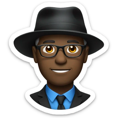 black hat on white man with black glasses and blue eyes sticker