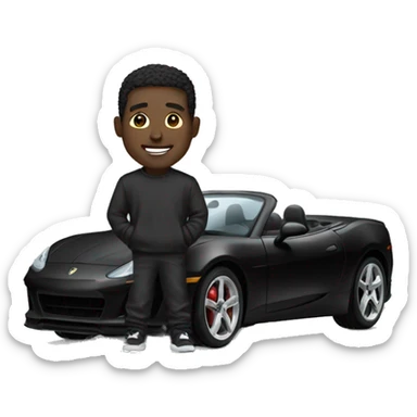 Black sport car with guy who has white cap  sticker