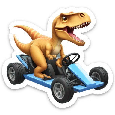 Dinosaur in a go kart  sticker