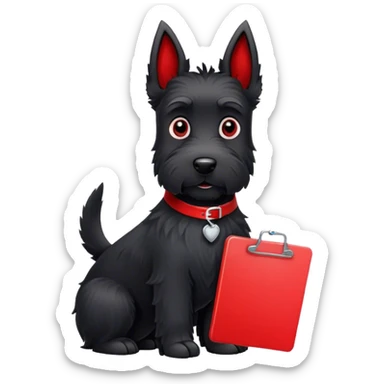 Black scottie dog holding red clipboard  sticker