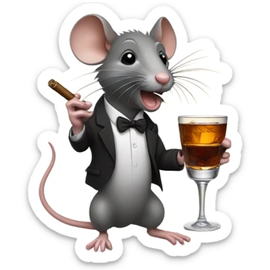 A rat, smoking a cigar and drinking a glass of bourbon sticker