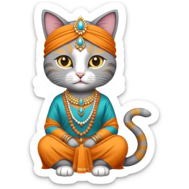 grey cat wearing indian clothes sticker