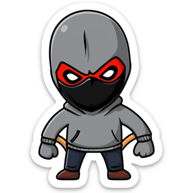 evil burglar with black and red face mask sticker