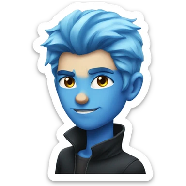 blue hair, blue eyes, evil, cat ears, sticker