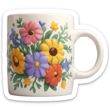 ceramic mug with flowers painted on it sticker