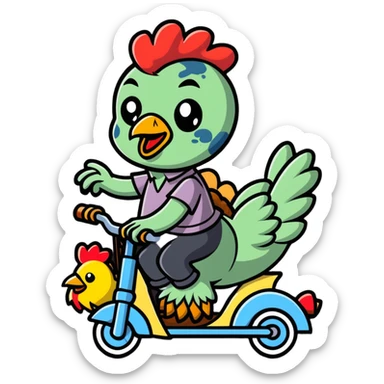 chicken jockey, a small zombie riding a chicken, cartoonish sticker style sticker
