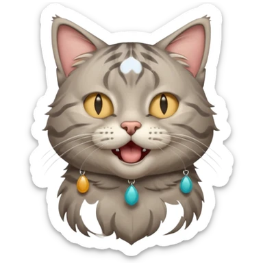 A high-resolution photo-realistic digital illustration of a solid grey tabby cat, eyes closed, head titled up yawning sticker