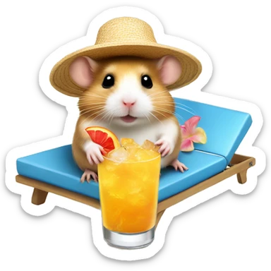 hamster with a sunhat drinking a coctail while laying in a sunbed sticker