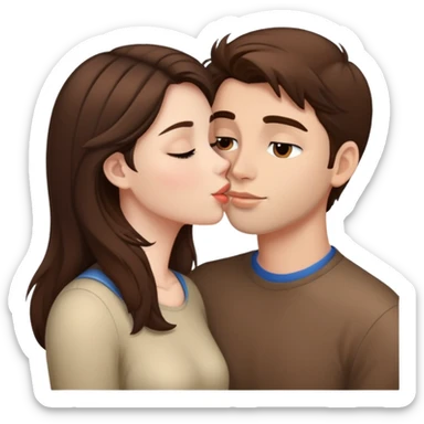 A brunette girl kisses a guy with brown hair. sticker