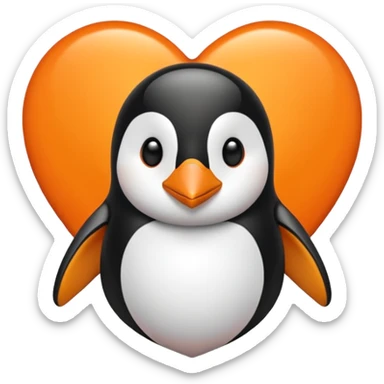 orange heart with a penguin face in the centre sticker